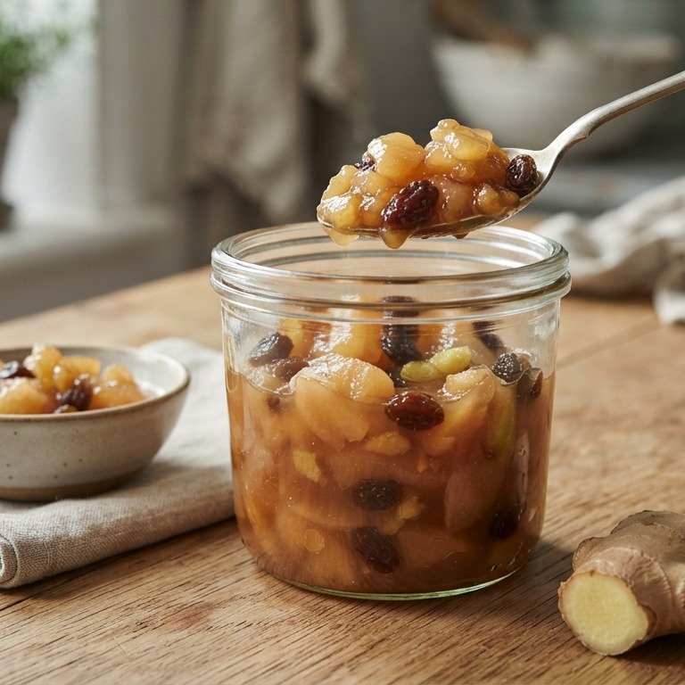 Appelcompote met gember en rozijnen recept