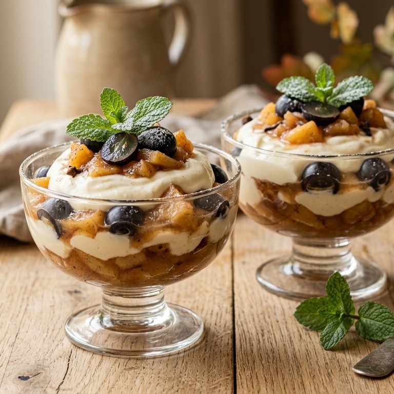 Appelcompote met room en druiven recept