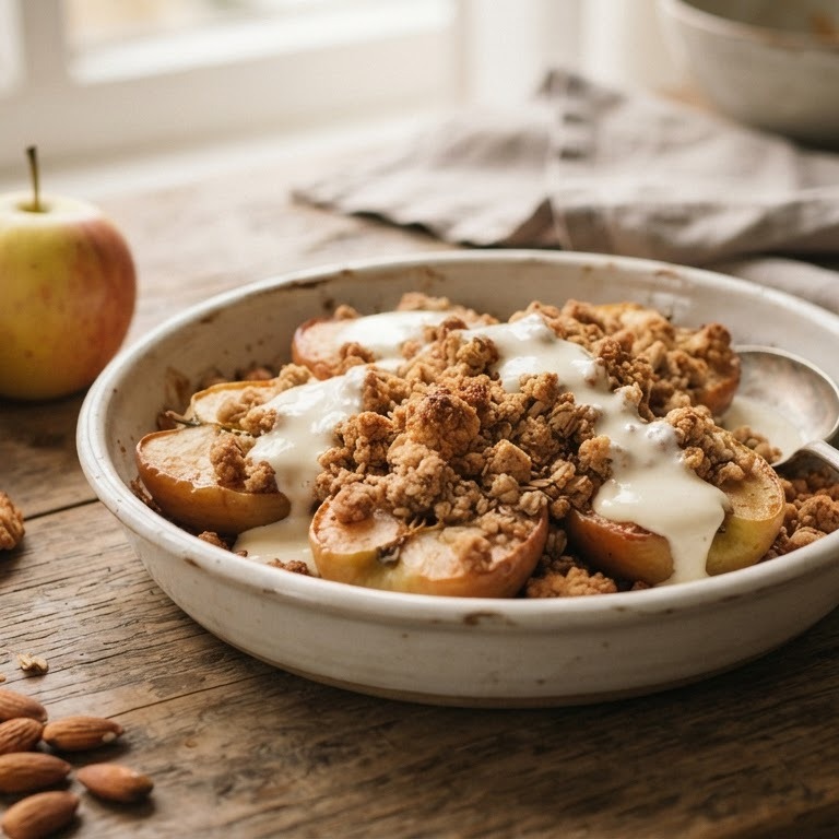 Appels met een kruimelkorstje en yoghurtsaus recept