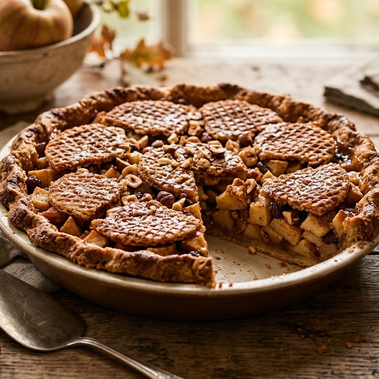 Appeltaart met hazelnoten en stroopwafels recept