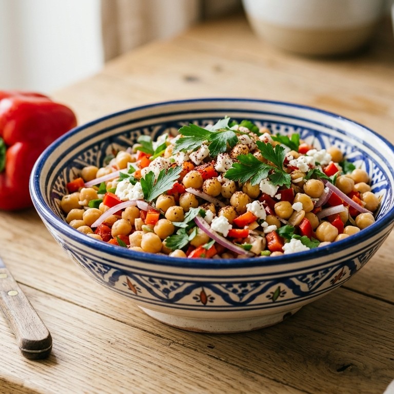 Arabische kikkererwtensalade met paprika en feta recept