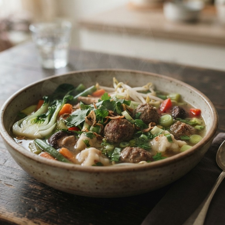 Asia groentensoep met ballen recept