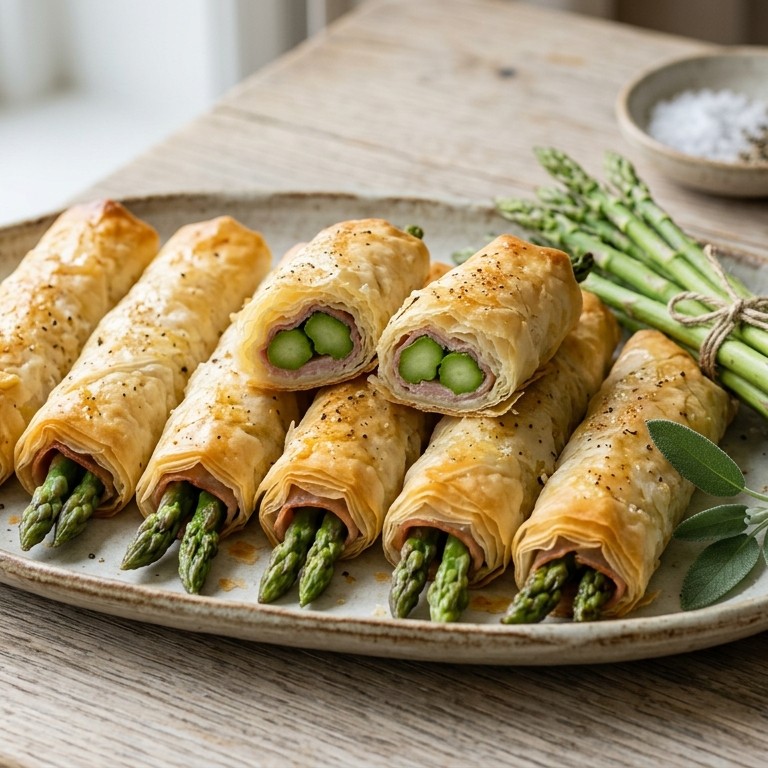 Asperge-hamrolletjes in filodeeg recept