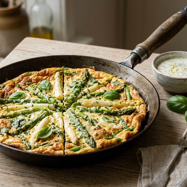 Asperge-omelet met dipsaus recept