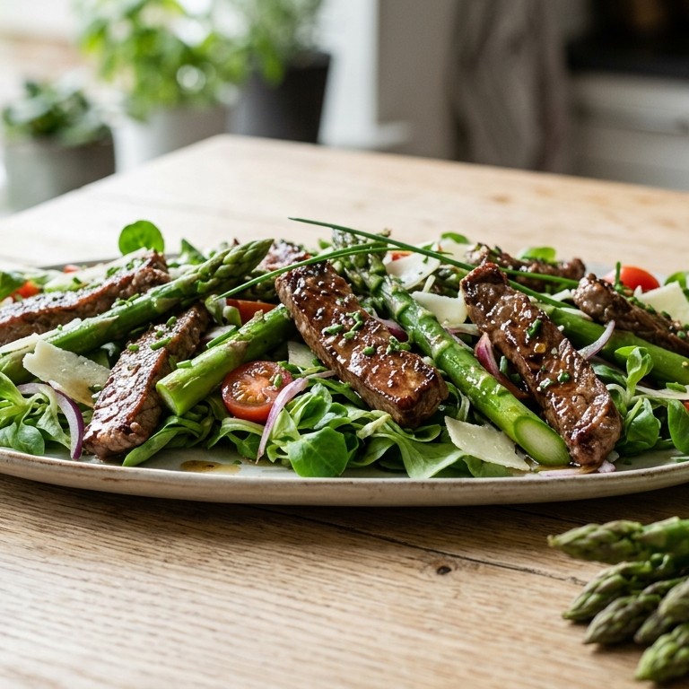 Asperge-rundvleessalade met veldsla recept