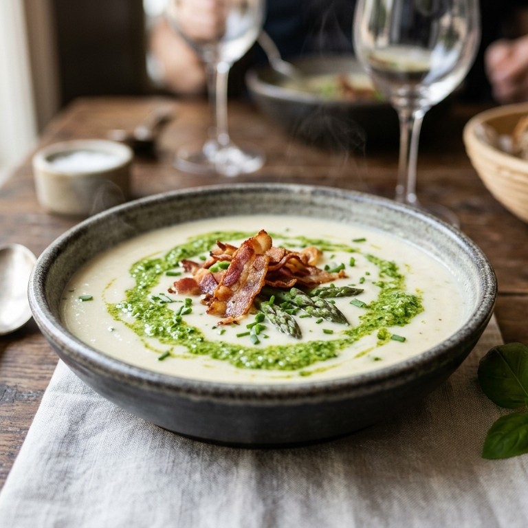 Aspergecrèmesoep met erwtenpesto recept
