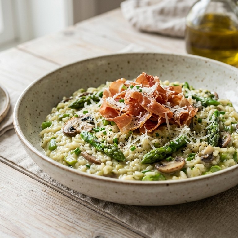 Aspergerisotto met parmaham recept