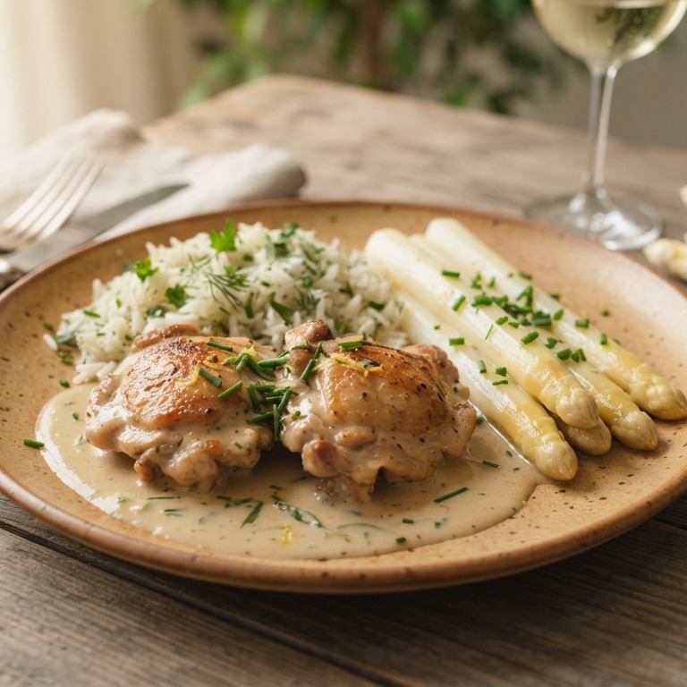 Asperges, groene rijst en kip recept