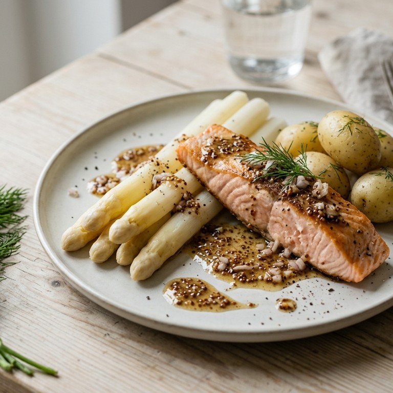 Asperges met balsamico-mosterdsaus & zalm recept