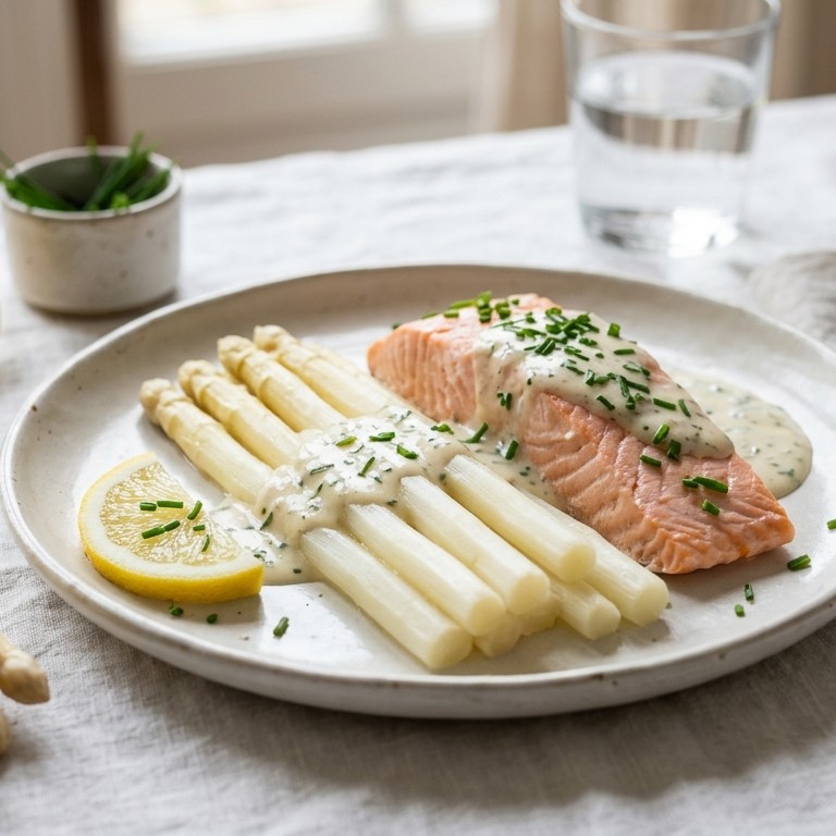 Asperges met gepocheerde zalm recept