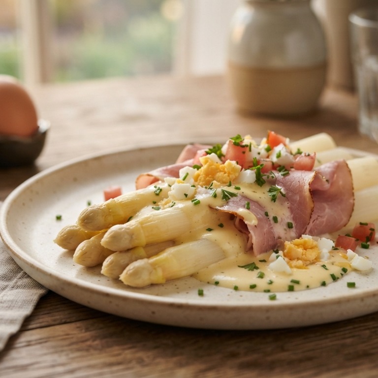 Asperges met ham en ei en een romige saus recept