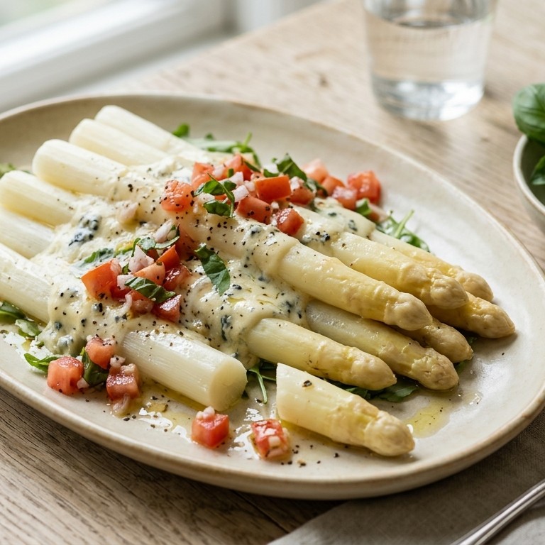Asperges met kaas en tomaten recept