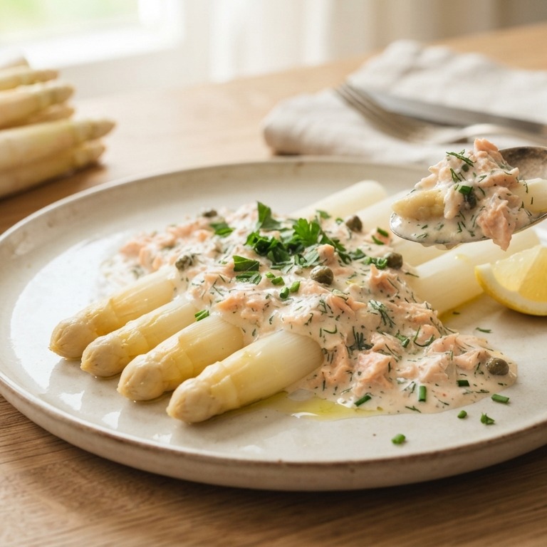 Asperges met ragout van zalm recept