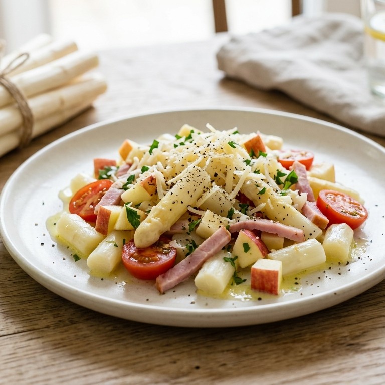 Aspergesalade met appel, tomaat en ham recept