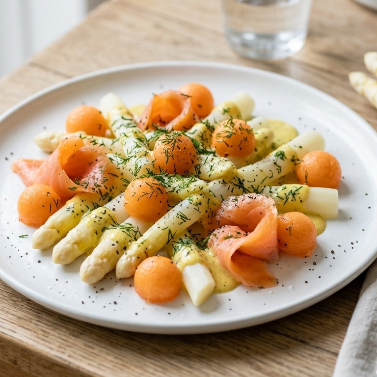 Aspergesalade met gerookte zalm en papaja recept