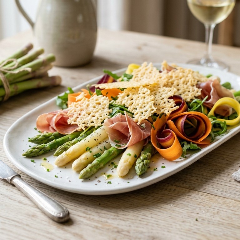 Aspergesalade met parmezaanchips recept