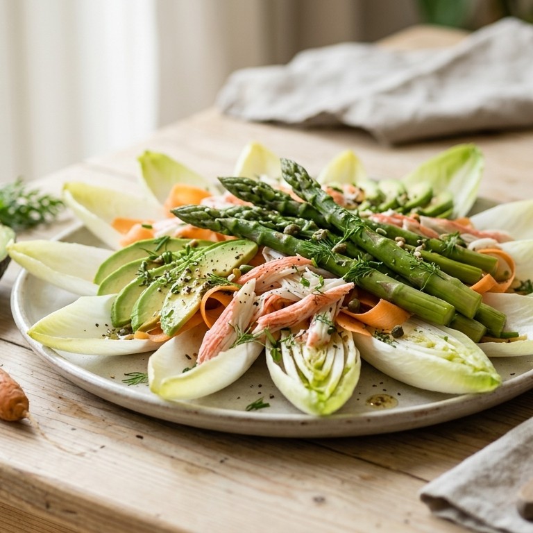 Aspergesalade op witlof met krabsticks recept