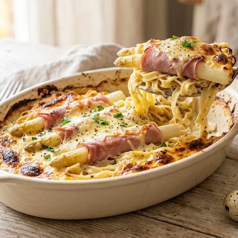 Aspergeschotel met ham en tagliatelle recept
