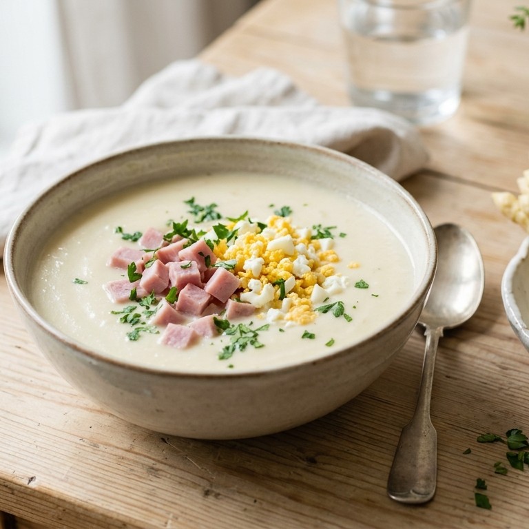 Aspergesoep met beenham en eimimosa recept