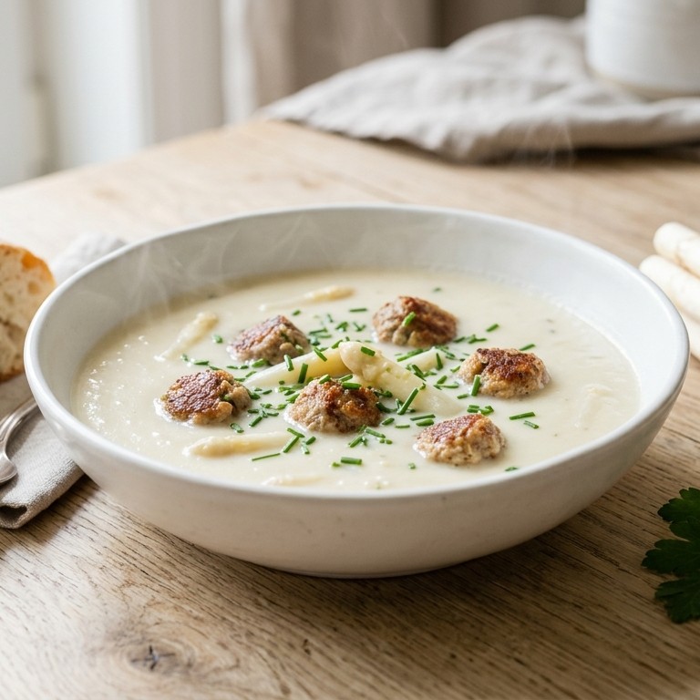 Aspergesoep met gehaktballetjes en ciabatta recept