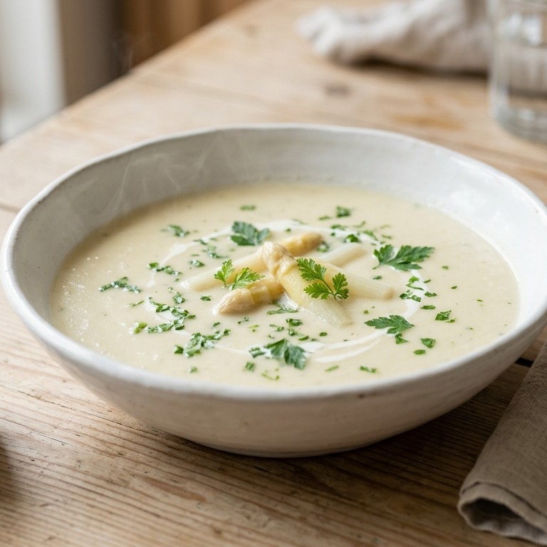 Aspergesoep met kervel en peterselie recept