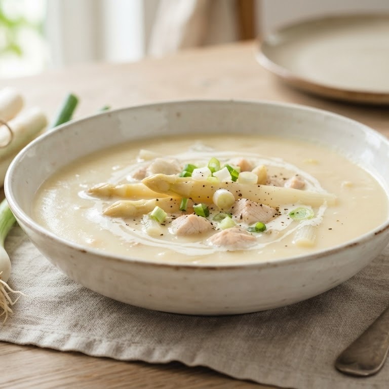 Aspergesoep met kip en bosui recept