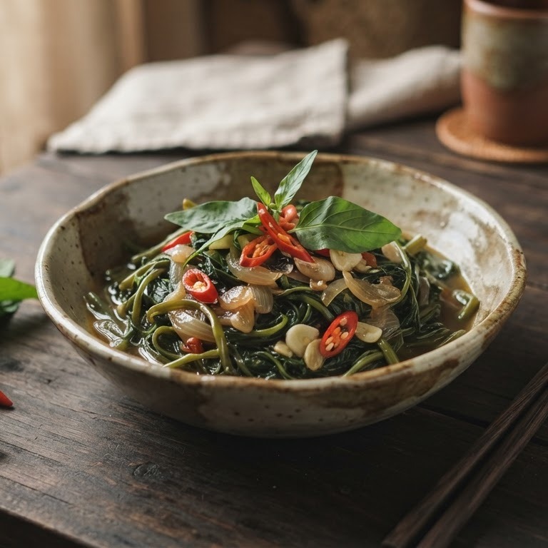 Atjar kangkung (zoet zure waterspinazie) recept