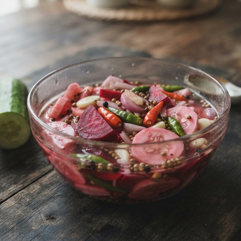 Atjar ketimun lima (zoet zure komkommer en bietjes) recept