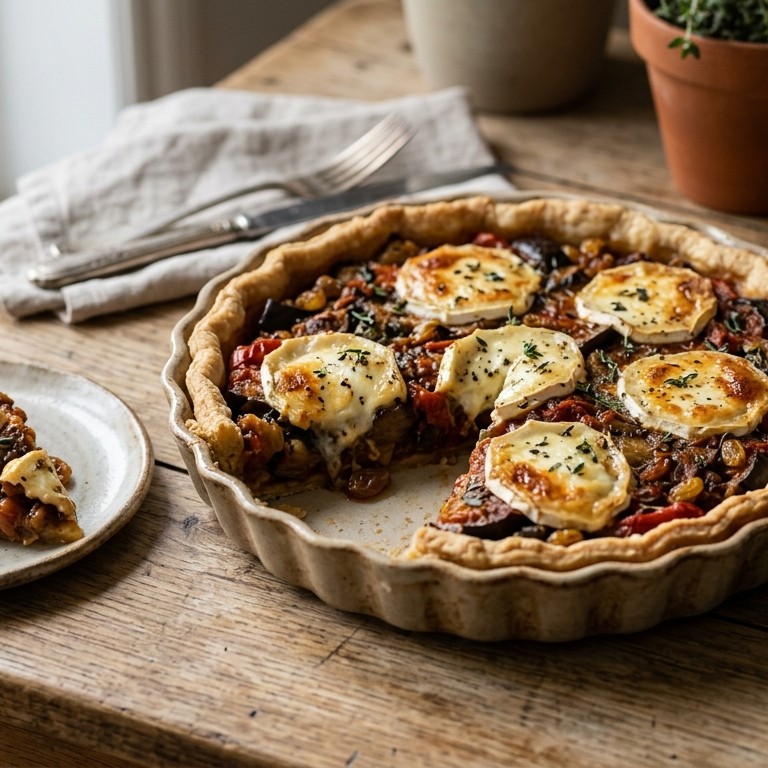 Aubergine-geitenkaastaart recept