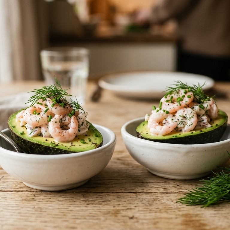 Avocado's gevuld met garnalen recept