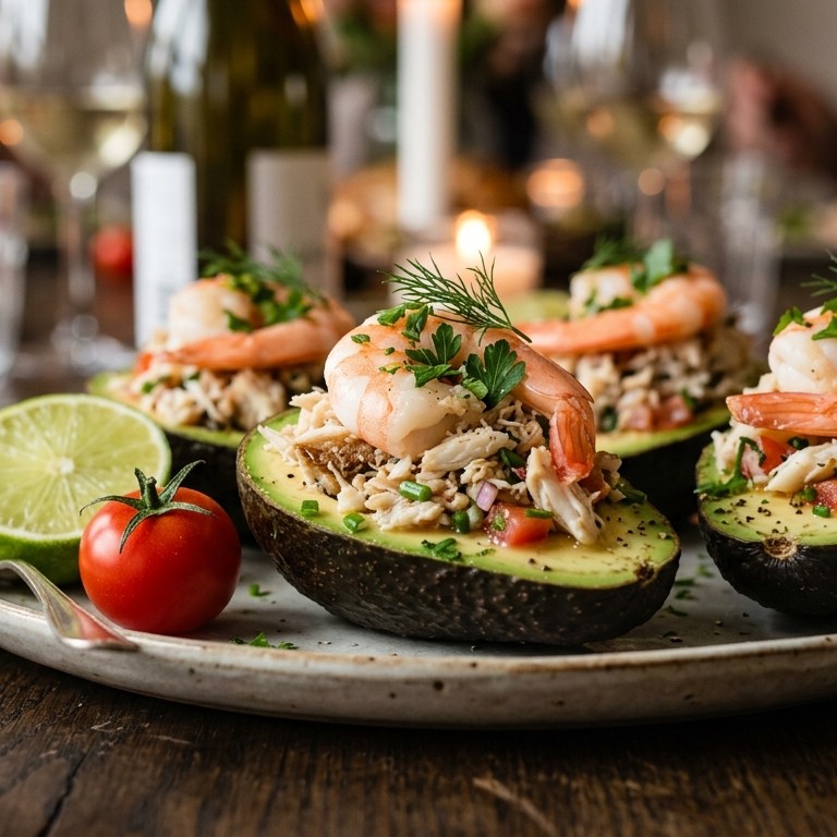 Avocado's met krab en garnalen recept