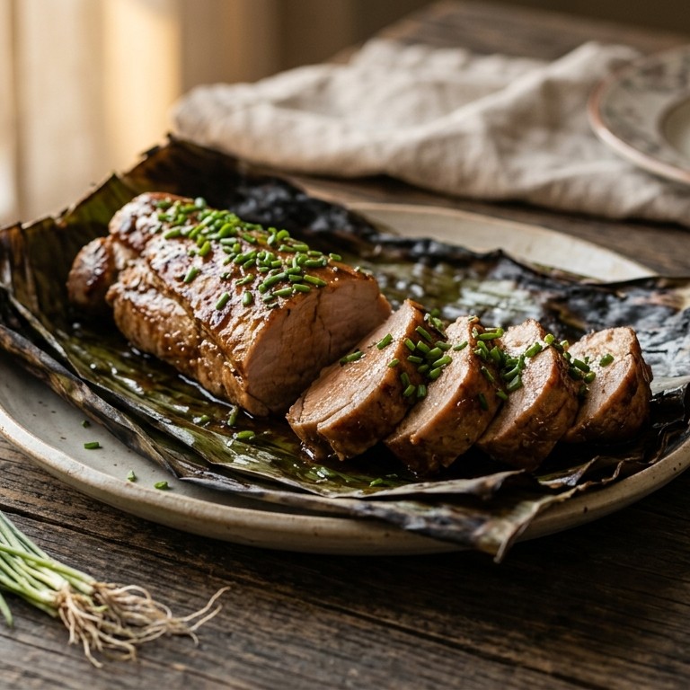Babi djahe dua (varkenshaas in bananenblad met saus) recept