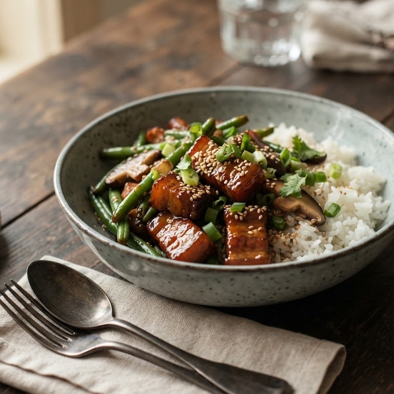 Babi ketjap met sperziebonen en champignons recept