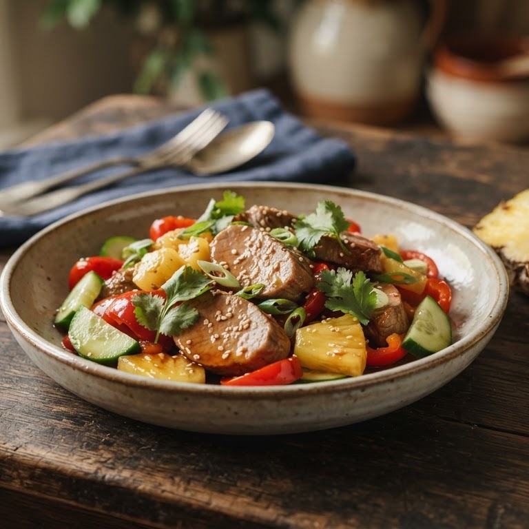 Babi Nanas Tiga (hamlappen met komkommer en ananas) recept