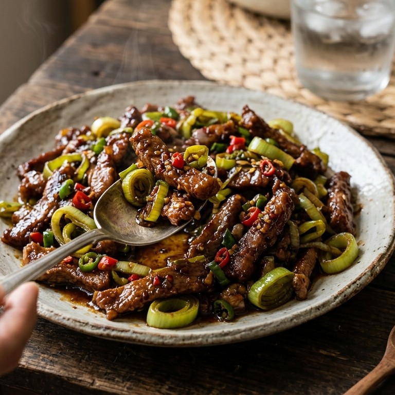 Babi perai (pittig gerecht met hamlappen en prei) recept