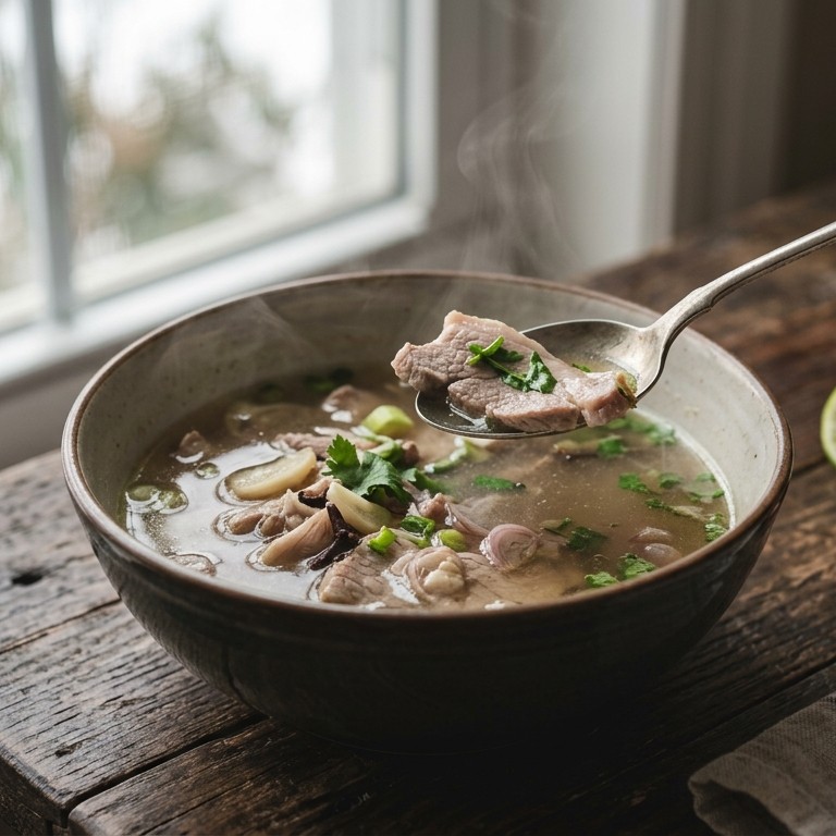 Babi rebus (hamlappen gestoofd in bouillon en limoensap) recept