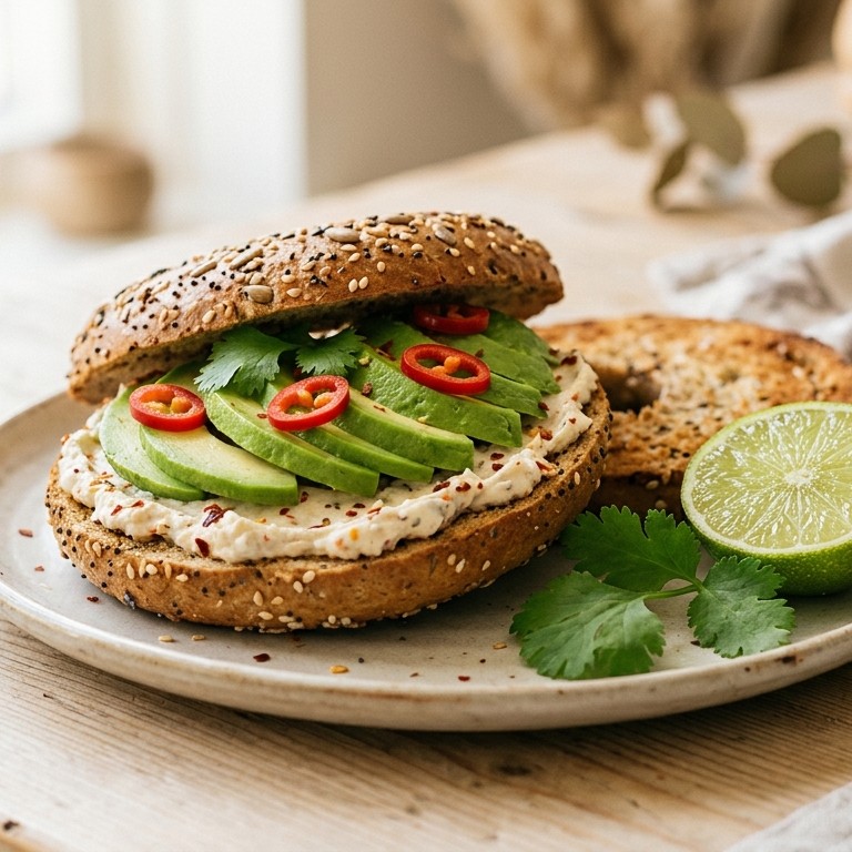Bagel met avocado en chiliroomkaas recept