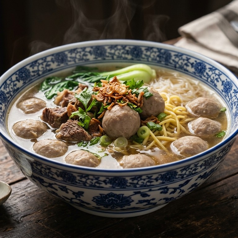 Bakso Tetelan (balletjes van rundvlees in bouillon) recept