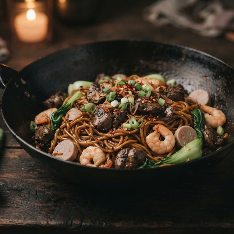 Bami Goreng Ajam Haïti (Mie met stevig gekruide kippenlever) recept