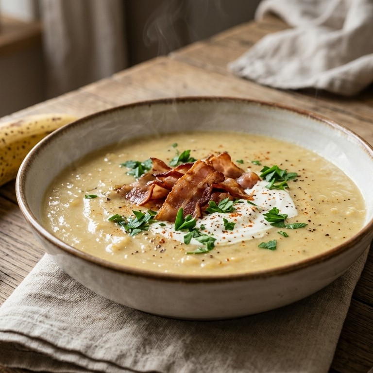 Bananensoep met spekjes en knoflook recept