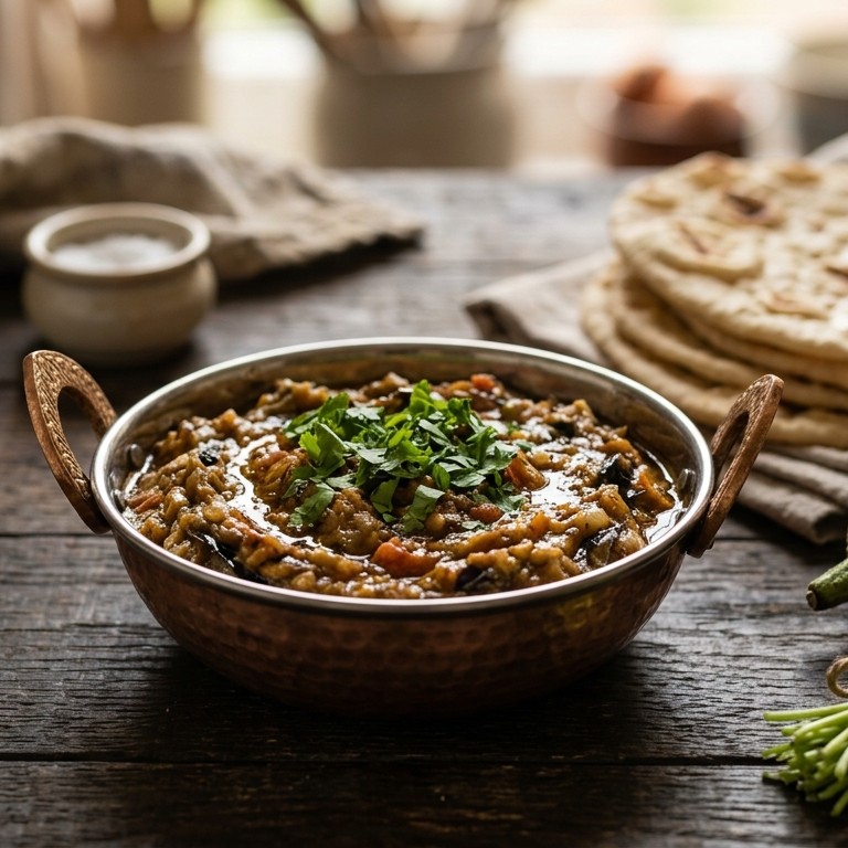 Bangan ka Bhurta (aubergineschotel) recept