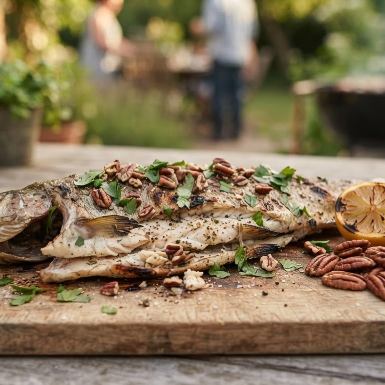 BBQ  Forel met pecannoten recept