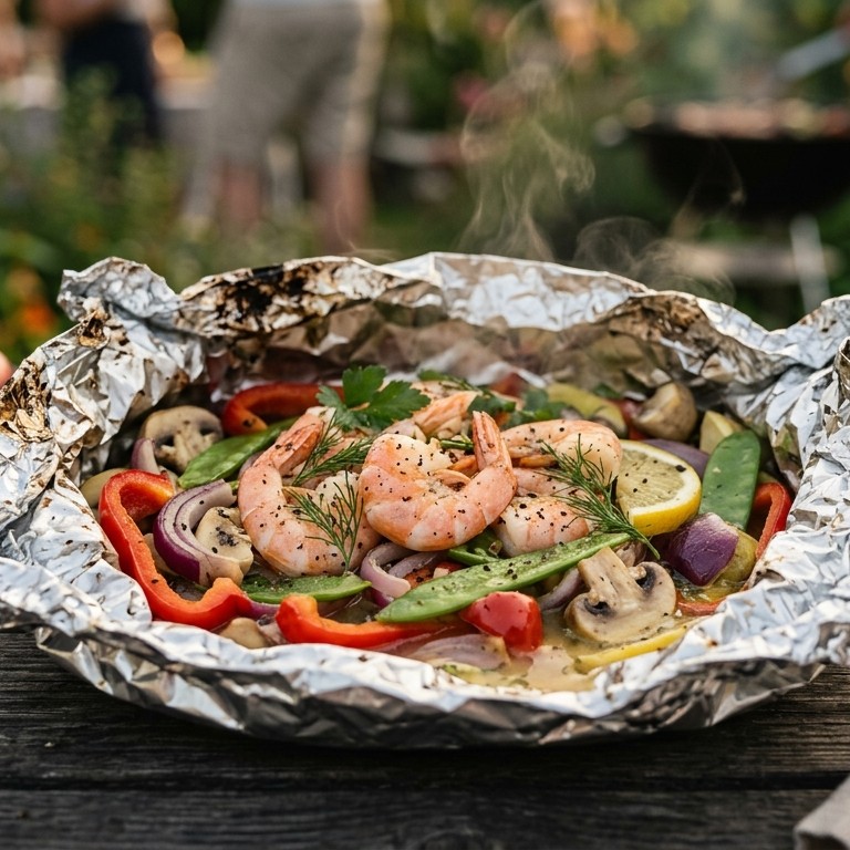 BBQ groente-garnalen pakketje recept