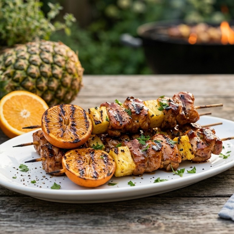BBQ Kalkoenspies met ananas/sinaasappel recept