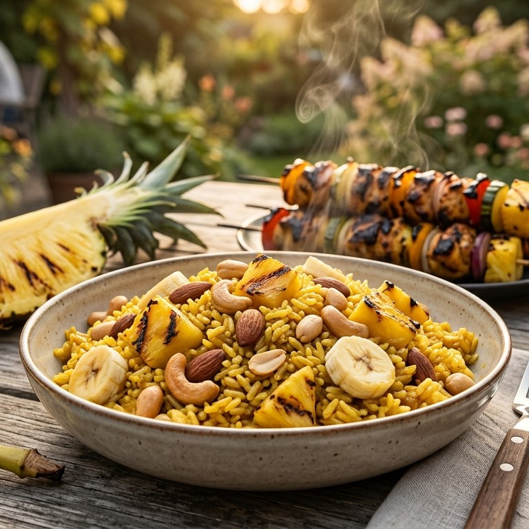 BBQ kerrie-notenrijst recept