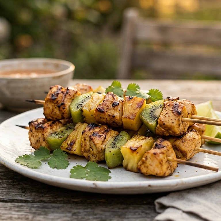 BBQ Kipspies met ananas en kiwi recept