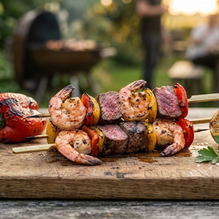 BBQ spies van gamba's en biefstuk recept