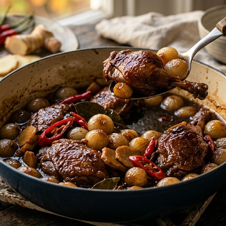 Bebek Bawang Dua (gestoofde eend met zilveruitjes) recept