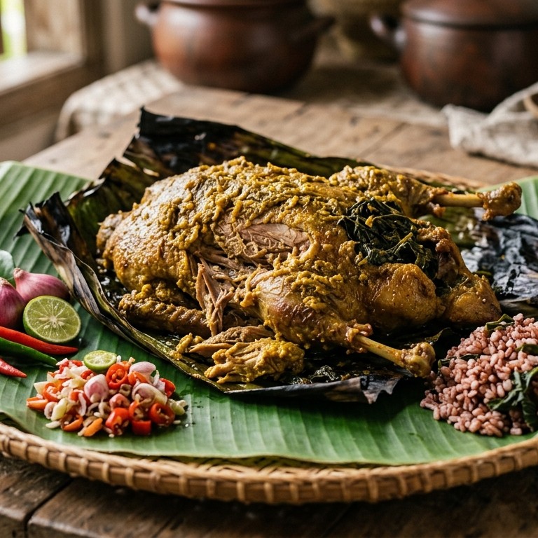 Bebek Betutu (gegrilde eend in bananenbladeren) recept