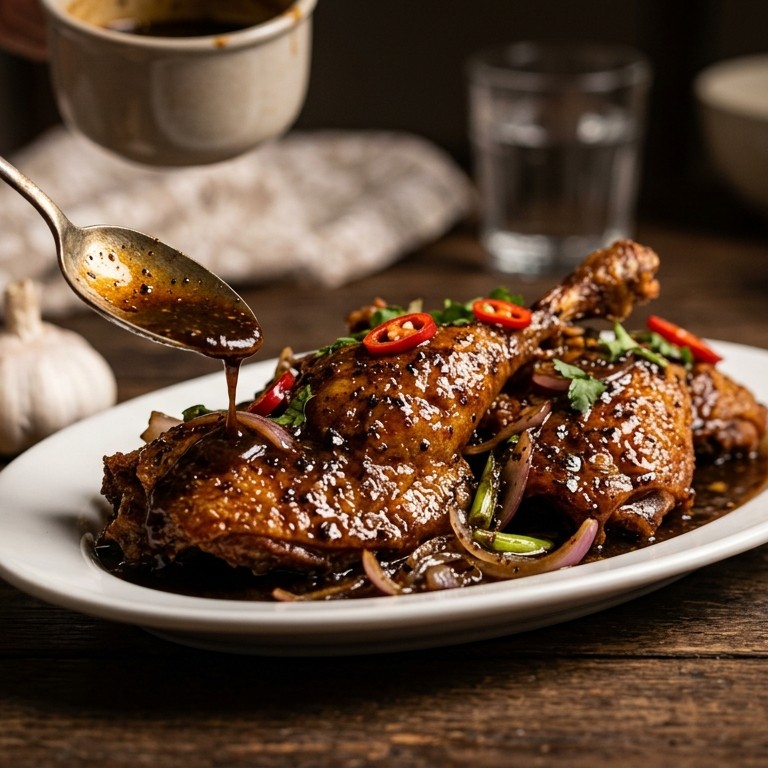 Bebek Goreng Lada Hitam (gefrituurde eend in pepersausje) recept